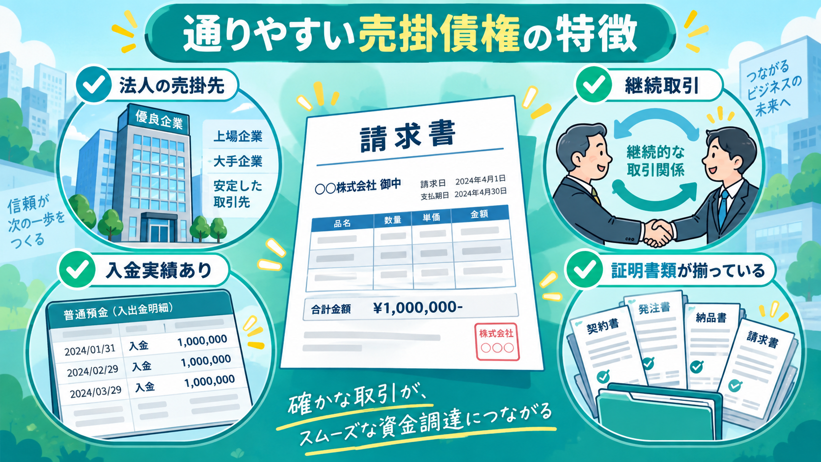 ファクタリング審査が通りやすい売掛債権の特徴画像