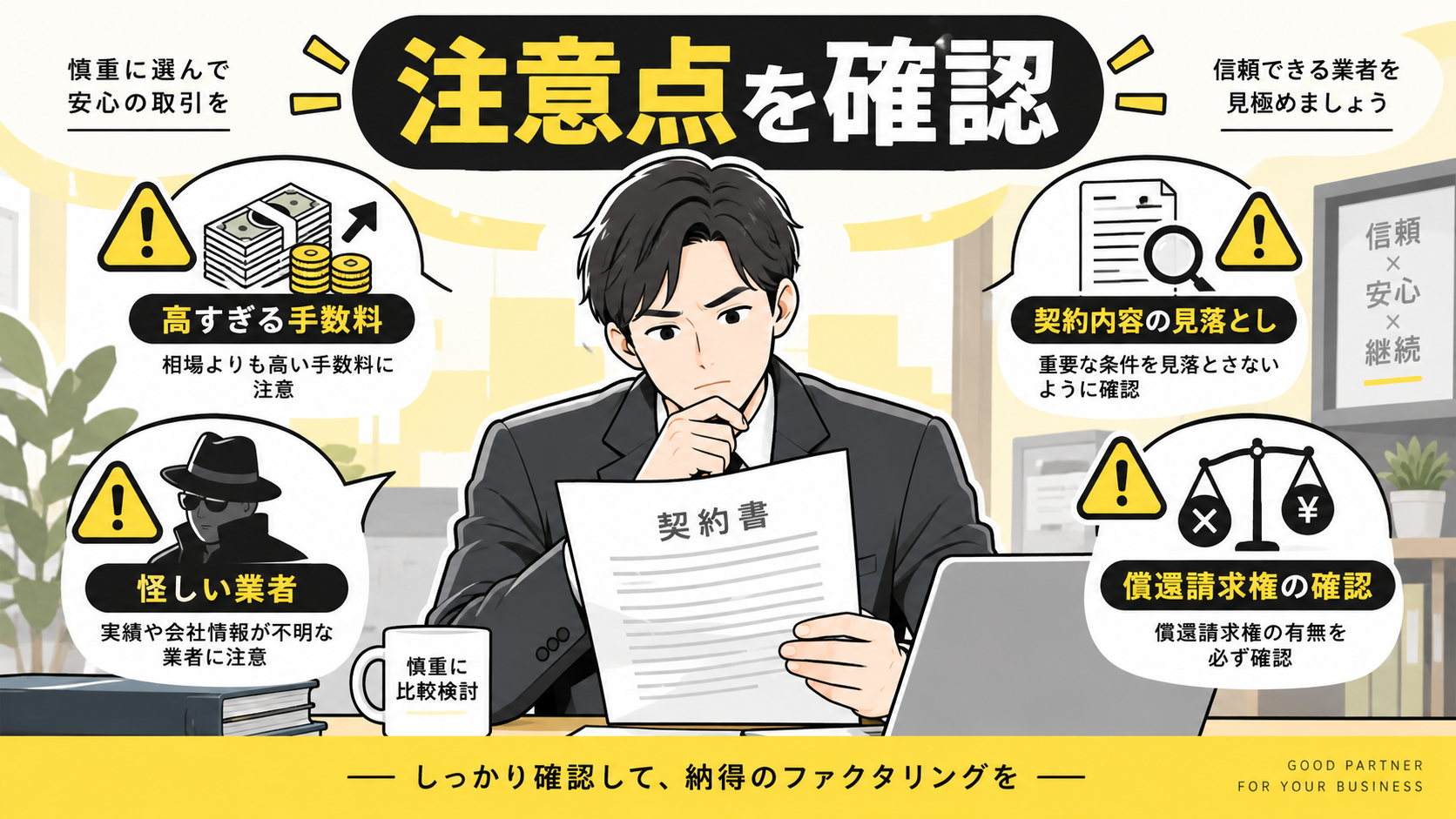 ファクタリング審査甘い業者を探すときの注意点画像