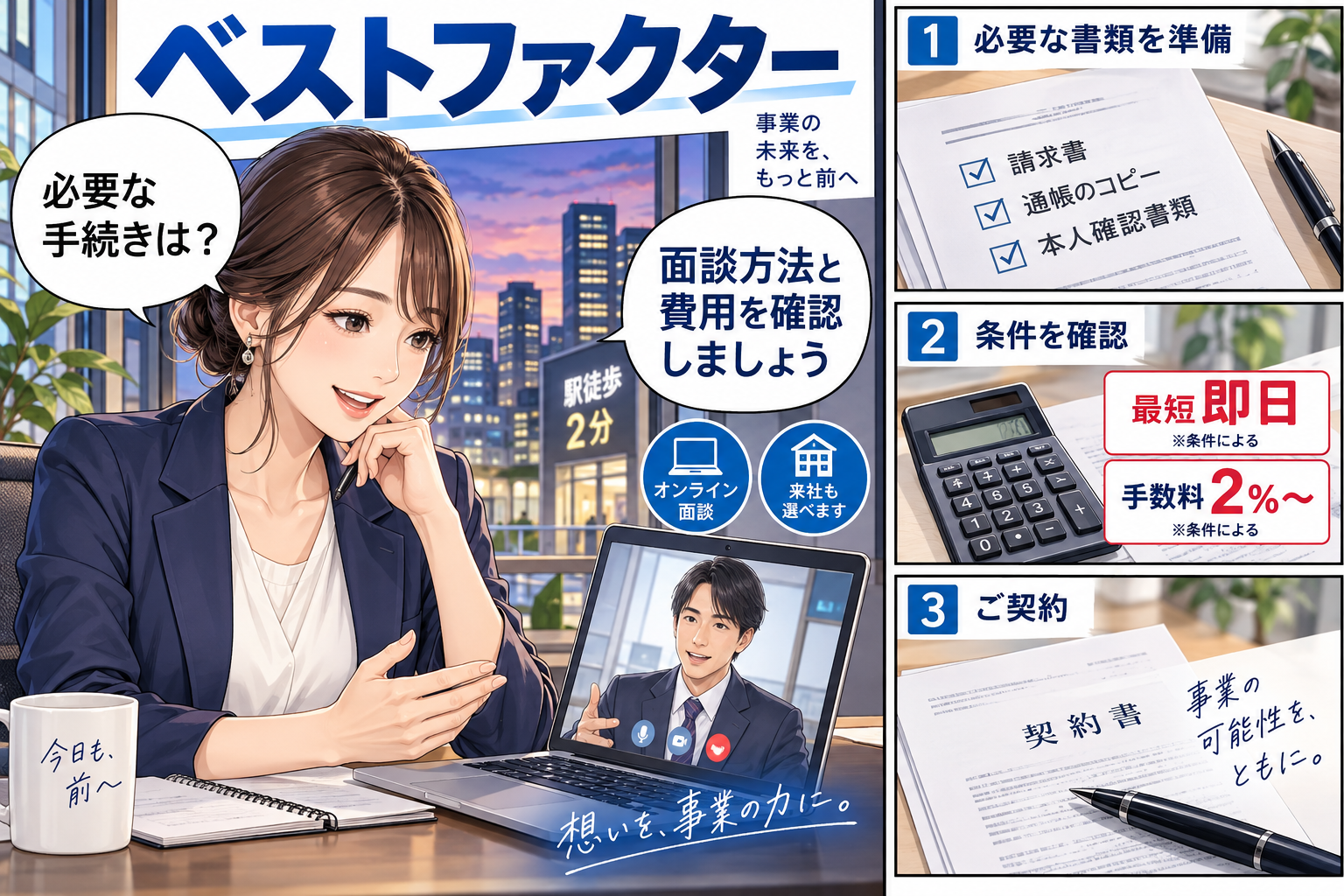 ベストファクター|担当者に状況を説明して最短即日を目指せるを解説する漫画図解