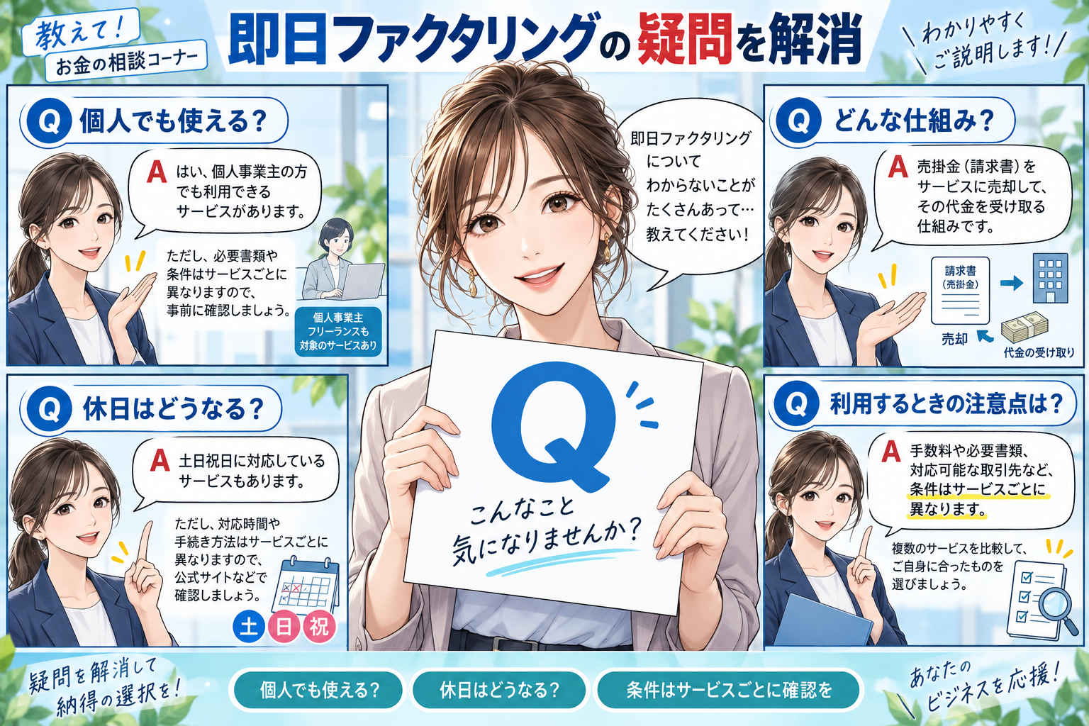 即日ファクタリングのよくある質問を解説する漫画図解