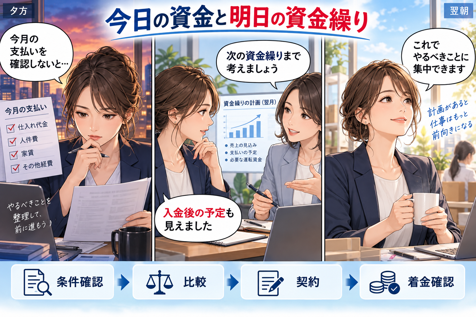 即日入金を目指すなら比較と準備を同時に進めるを解説する漫画図解