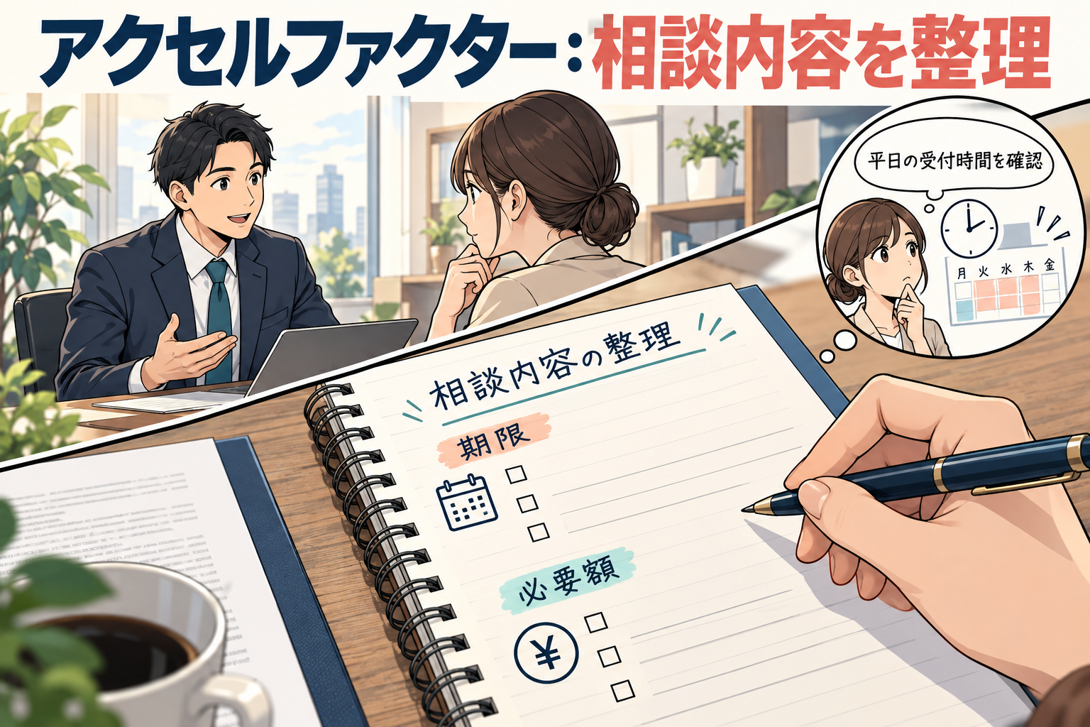 1.アクセルファクター|担当者に相談しながら平日の資金化を検討の漫画図解
