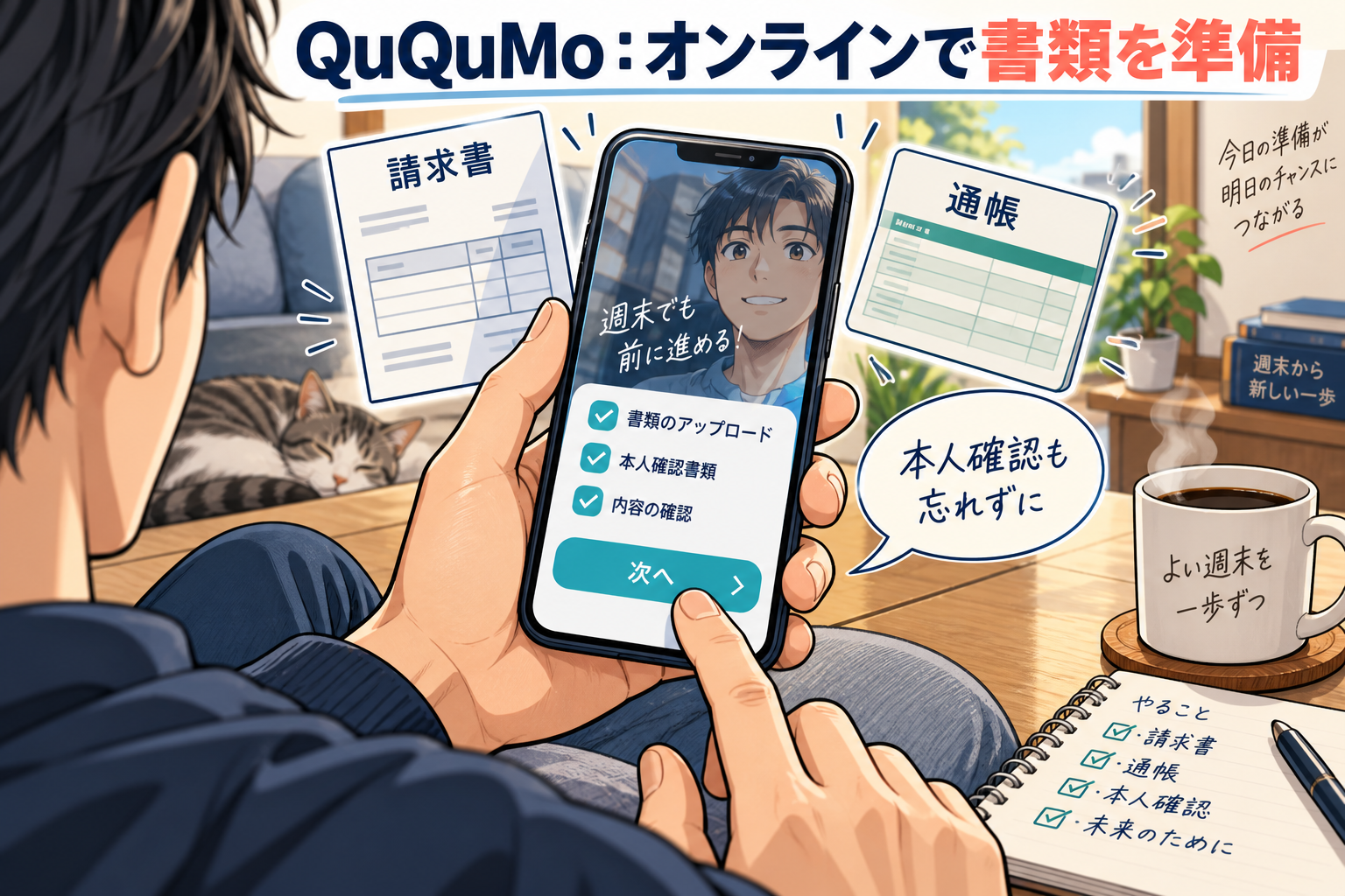 3.QuQuMo|面談不要のオンライン手続きで準備を進めるの漫画図解