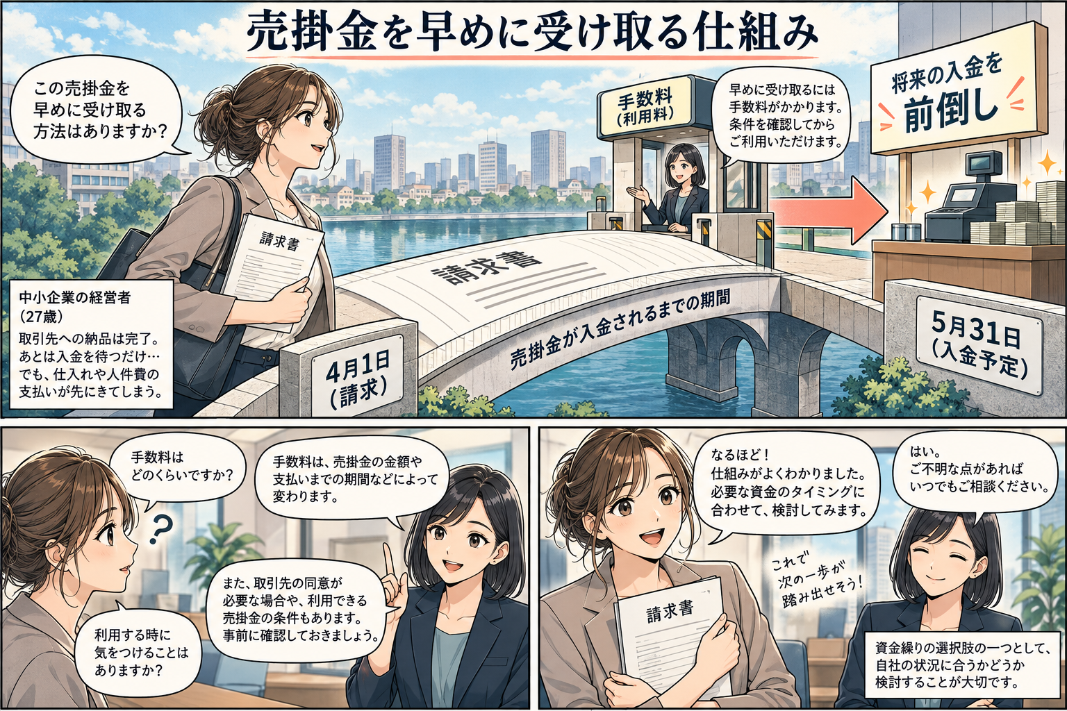 ファクタリングを土日に使う前に知っておきたい仕組みの漫画図解