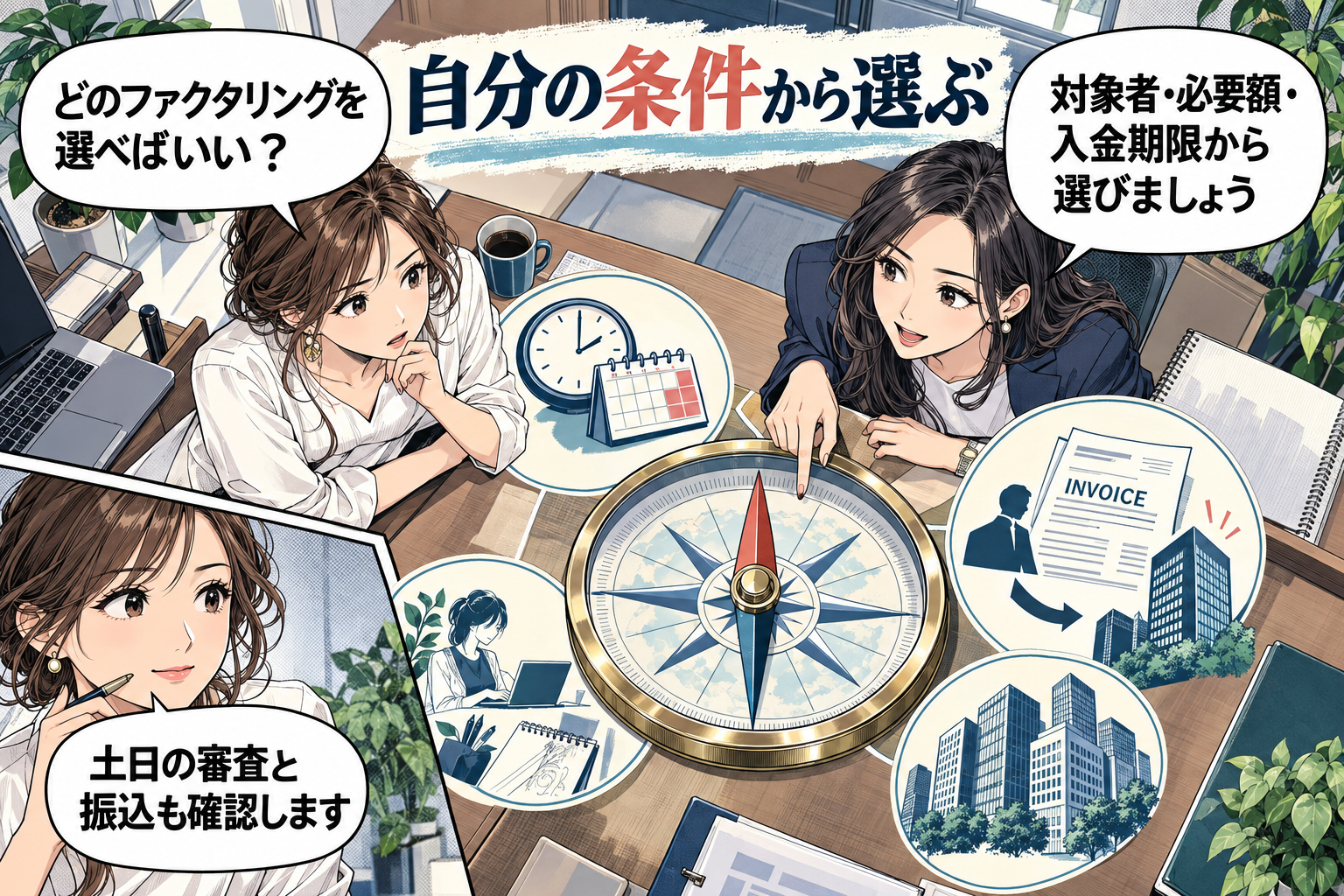 土日にファクタリングを選ぶ基準は対象者と支払期限の漫画図解