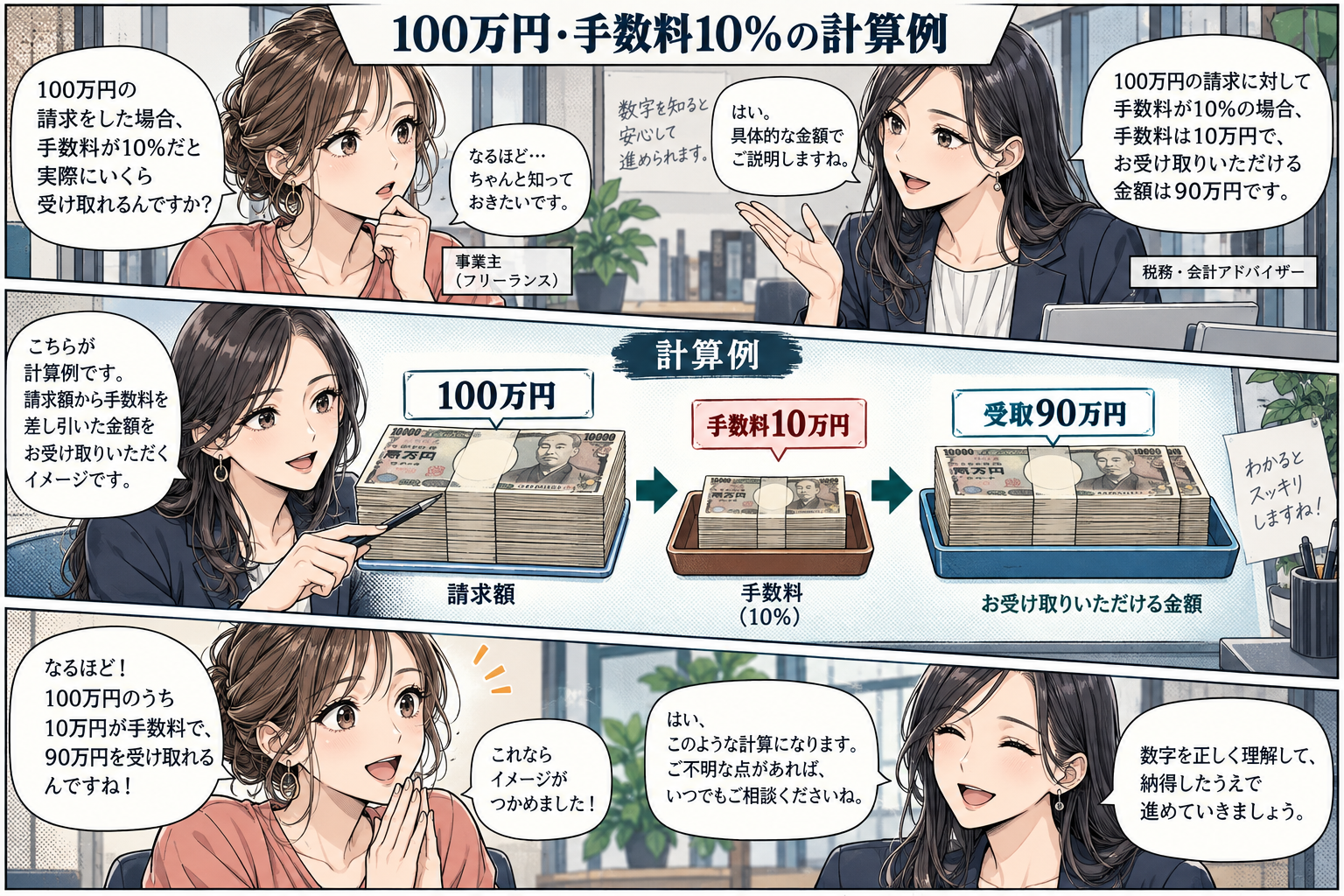 料率だけでなく差引入金額と追加費用を見るの漫画図解