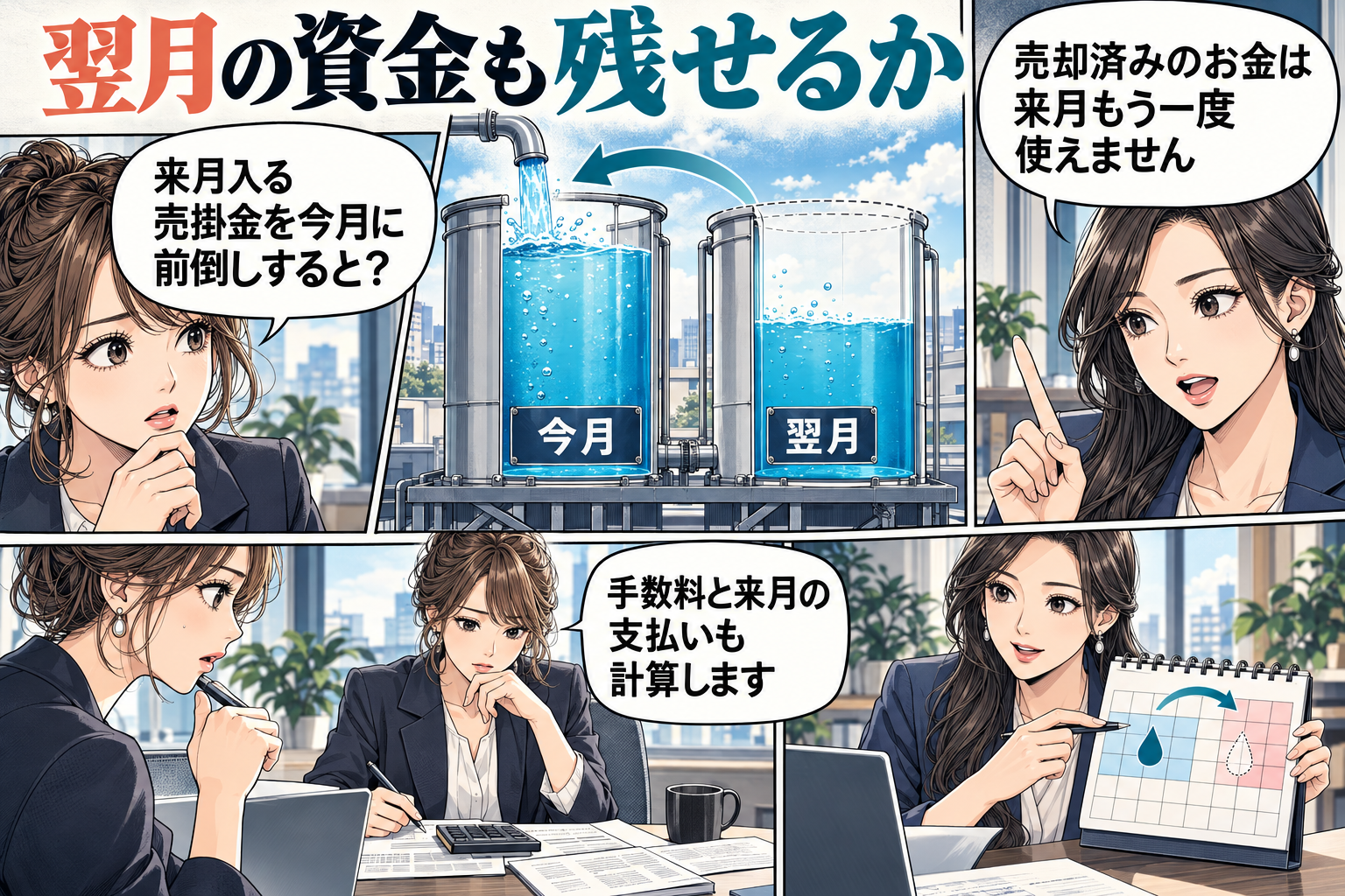 当日の不足だけでなく翌月の資金繰りまで試算の漫画図解