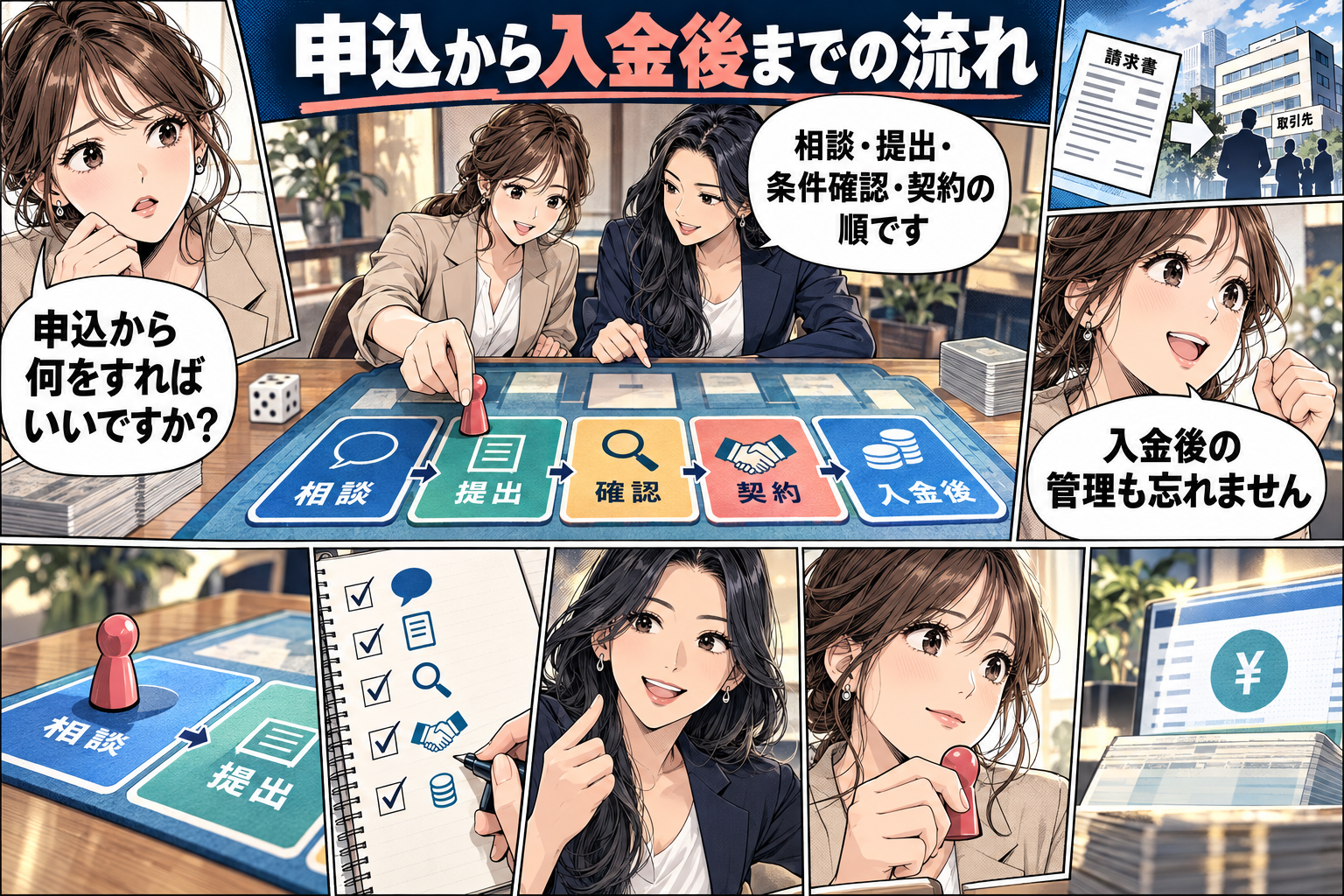 ファクタリングを土日に申し込む流れと入金後の管理の漫画図解