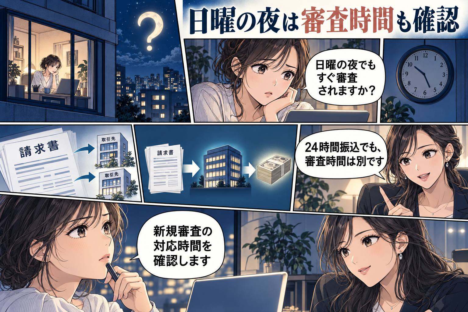 日曜日の夜でも24時間サービスなら利用できますか?の漫画図解