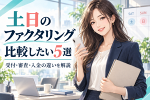 土日のファクタリング比較5選。受付・審査・入金の違いを紹介する女性のアイキャッチ