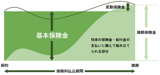 変額保険（有期型）の仕組図（基本保険金を上回った場合）