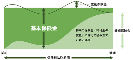 変額保険（有期型）の仕組図（基本保険金を下回った場合）